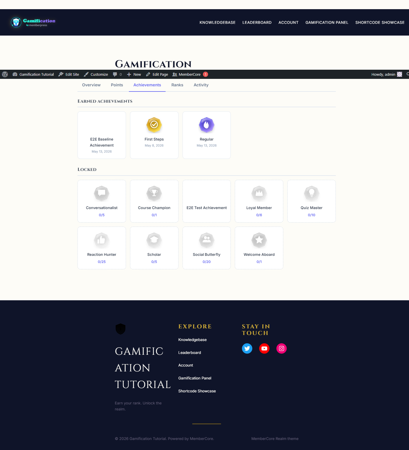 Earned achievements grid